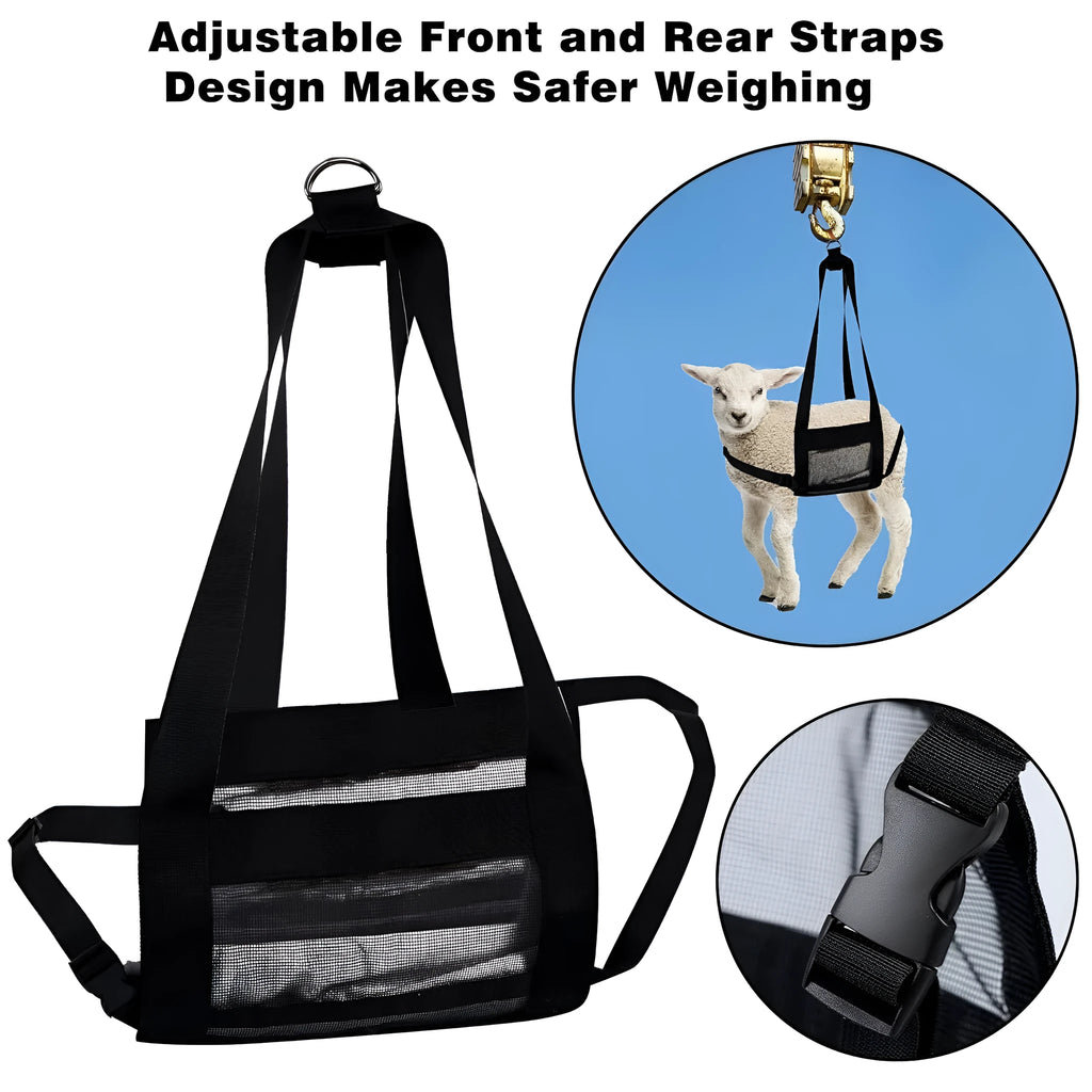 Black calf and large dog weighing sling measuring 35 by 150 centimetres.