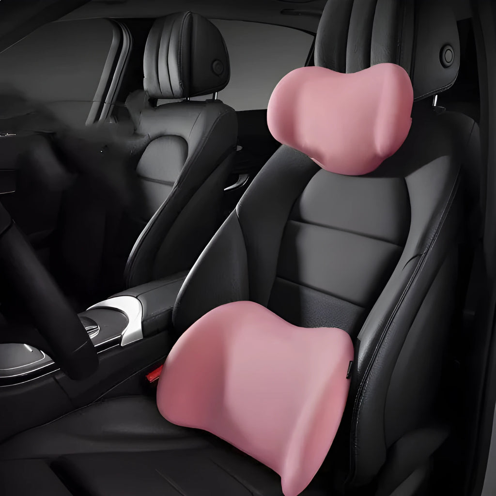 Memory cotton car cushion set showing headrest and waist back support in four colour options