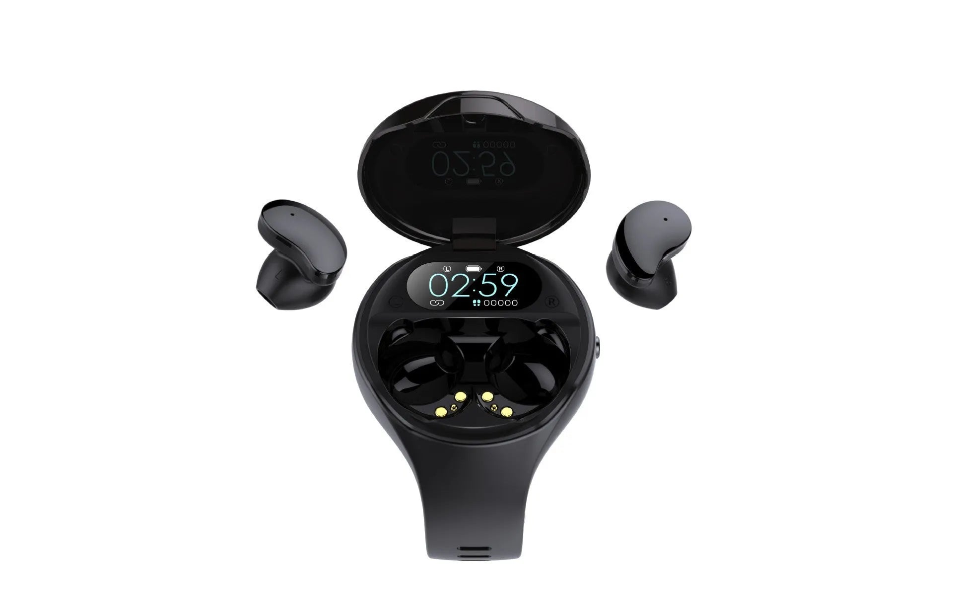 Black detachable smart watch and Bluetooth earphone combo with colour screen display