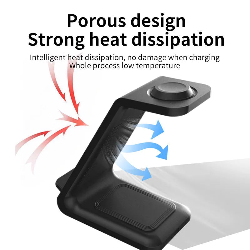 3-in-1 upright wireless phone charger with dual coil technology and QC3.0 fast charging