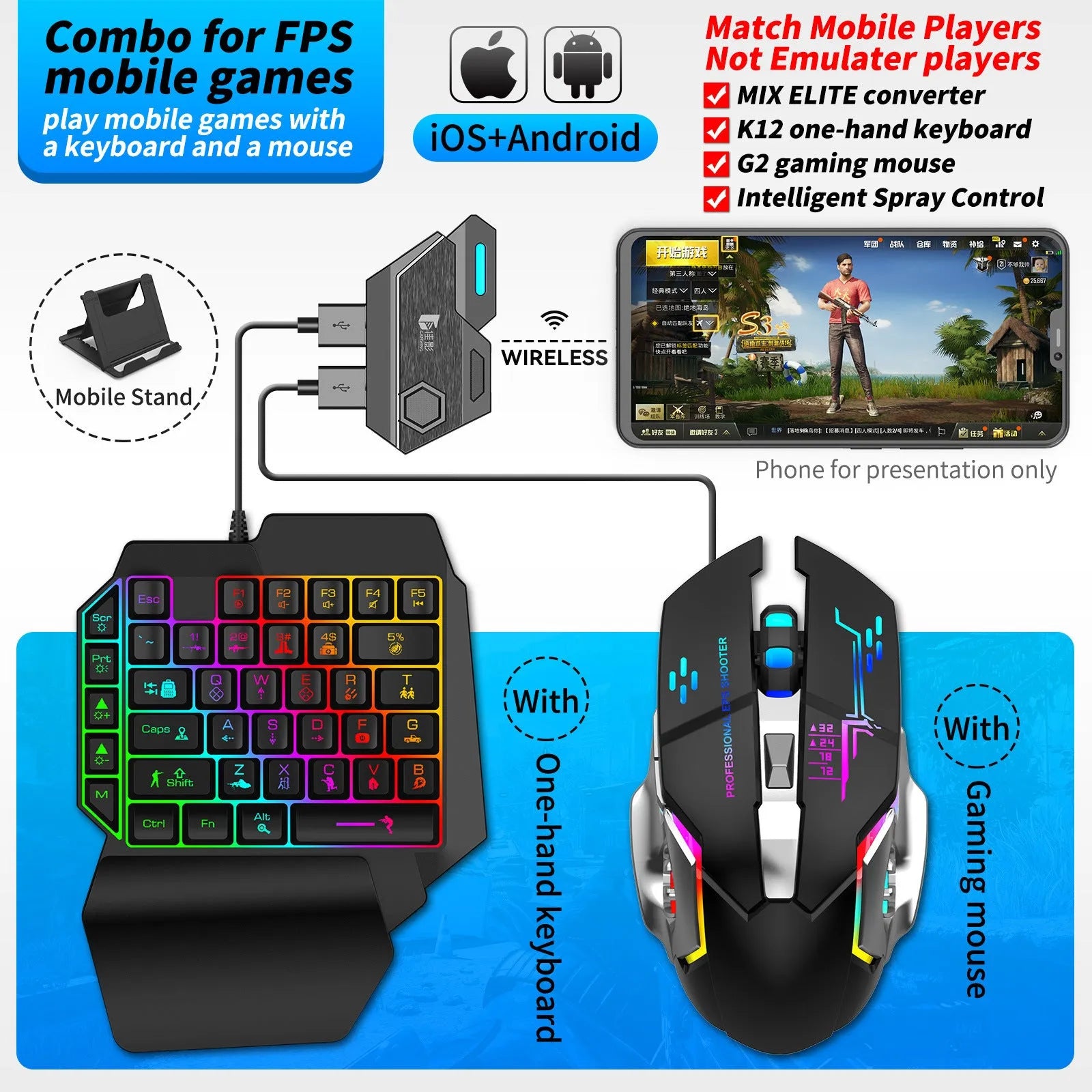 Gamwing Jiaying MIX series USB converter for Chicken Throne keyboard and mouse in official configuration suit colour