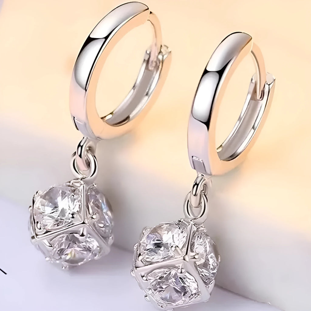 Geometric zircon earrings for women in electroplated copper with rose design elements