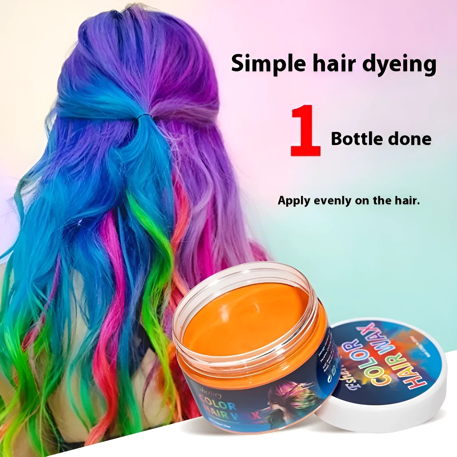 Hair styling clay in ten colours including white, orange, red, yellow, blue, green, purple, rose red, and granny grey