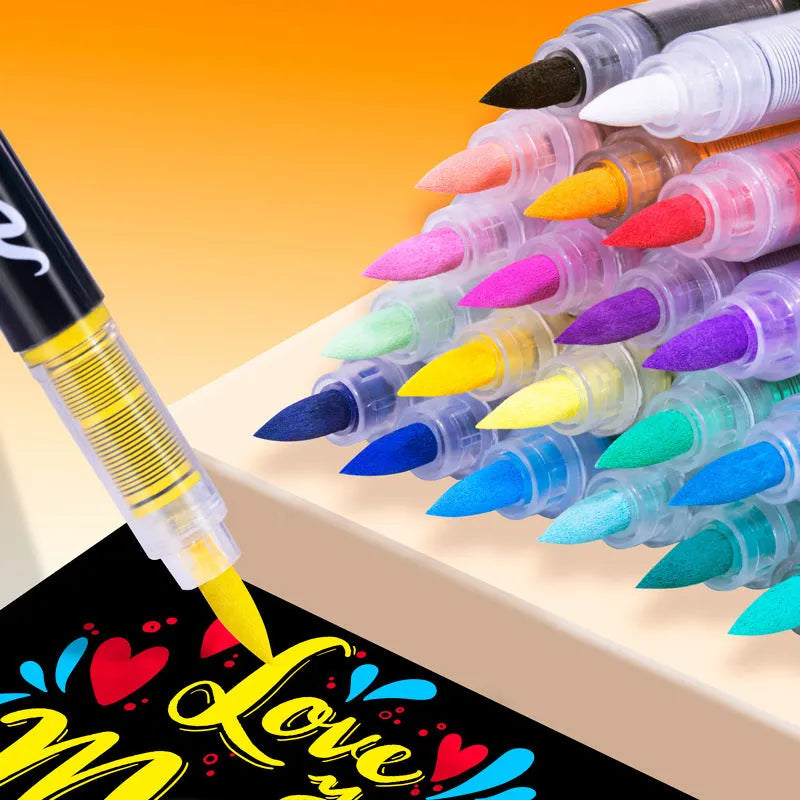 Set of straight liquid acrylic marker pens with soft flexible tips in multiple colour options