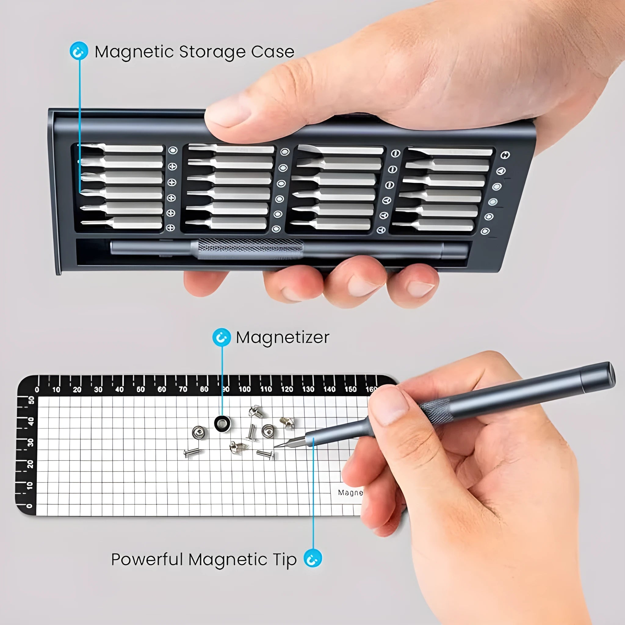 25-in-one magnetic screwdriver set with chrome vanadium steel shafts and ABS handles