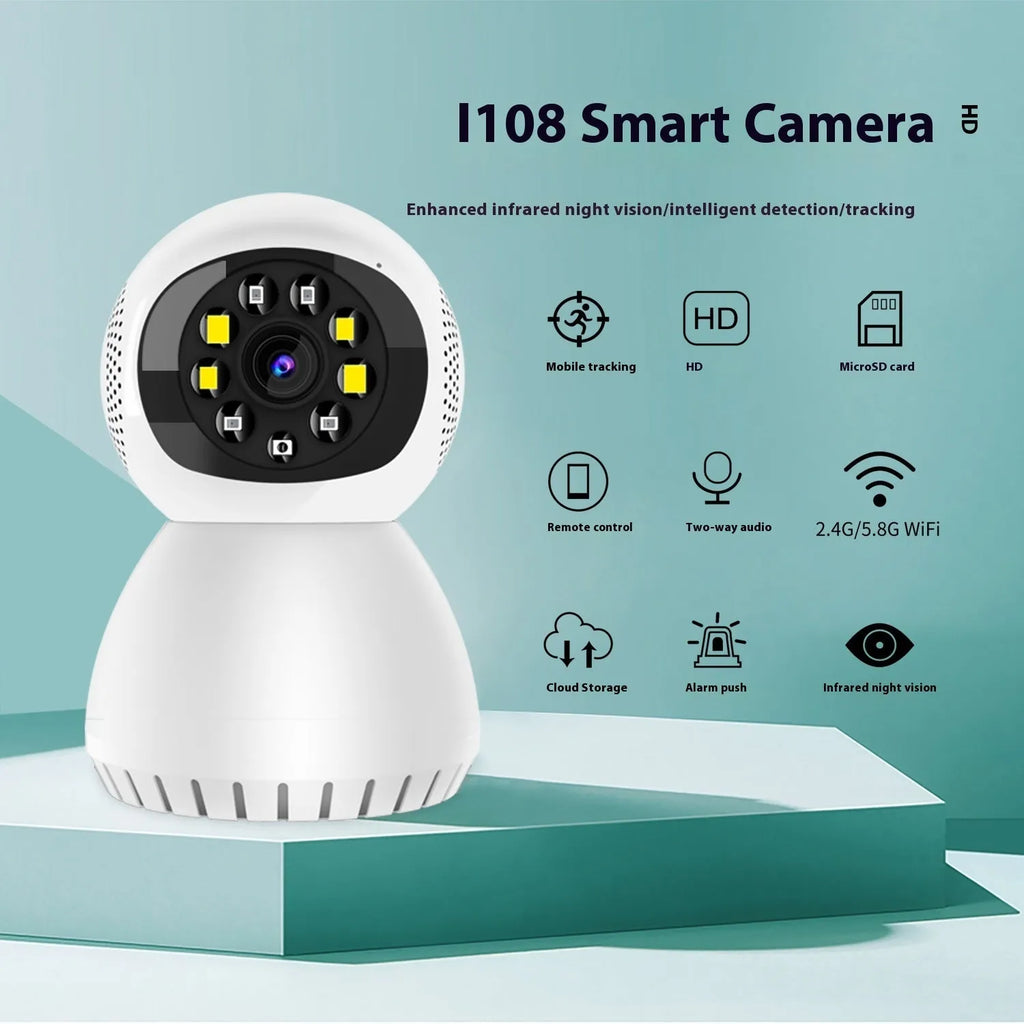 1080p dual-frequency wireless security camera with 12mm lens and compact ABS housing