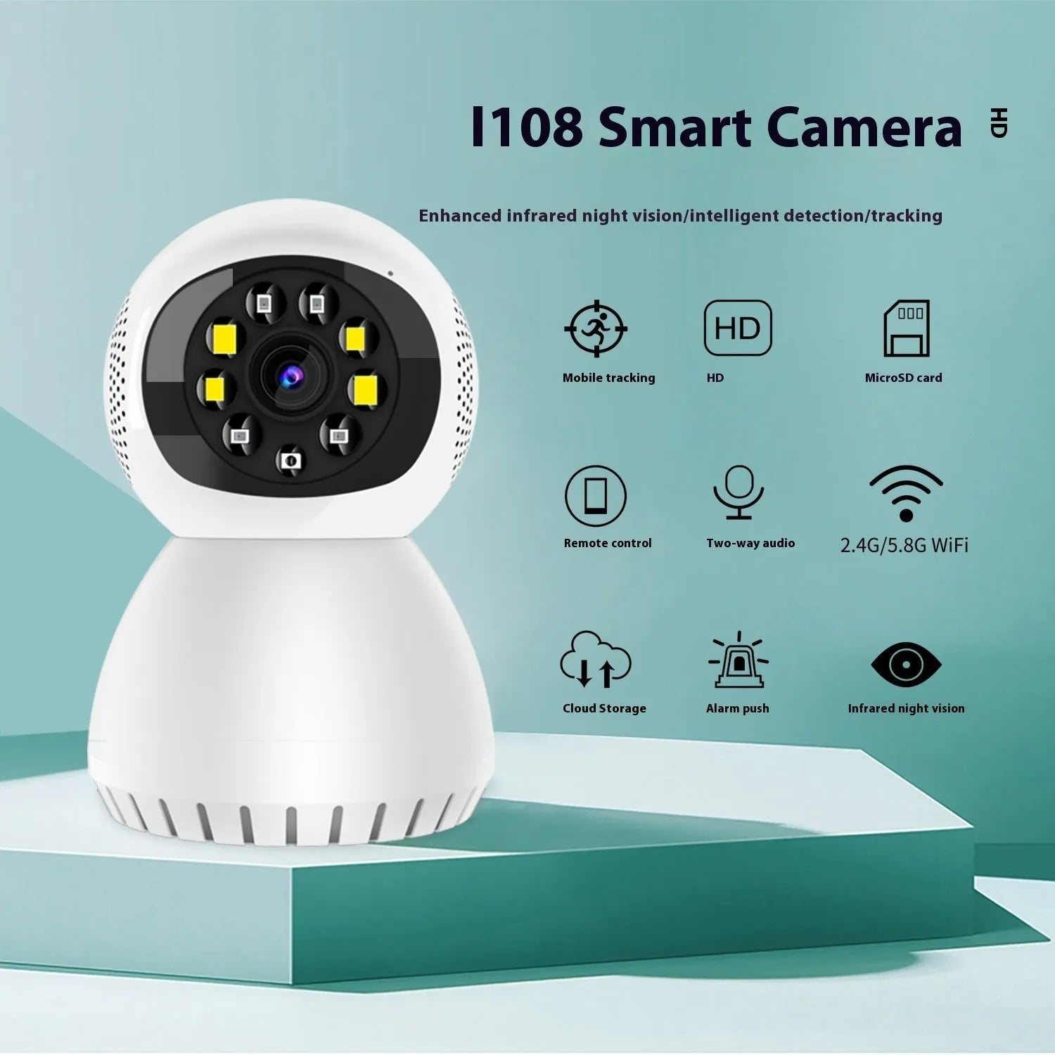 1080p dual-frequency wireless security camera with 12mm lens and compact ABS housing