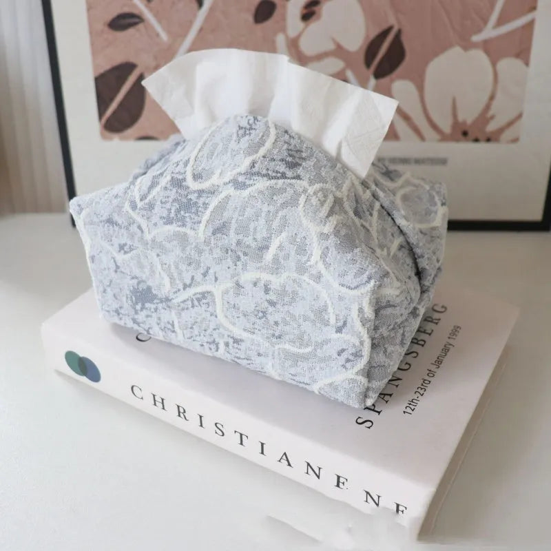 New Chinese style cotton fabric tissue box with rose floral patterns in beige, blue, or brown colour options