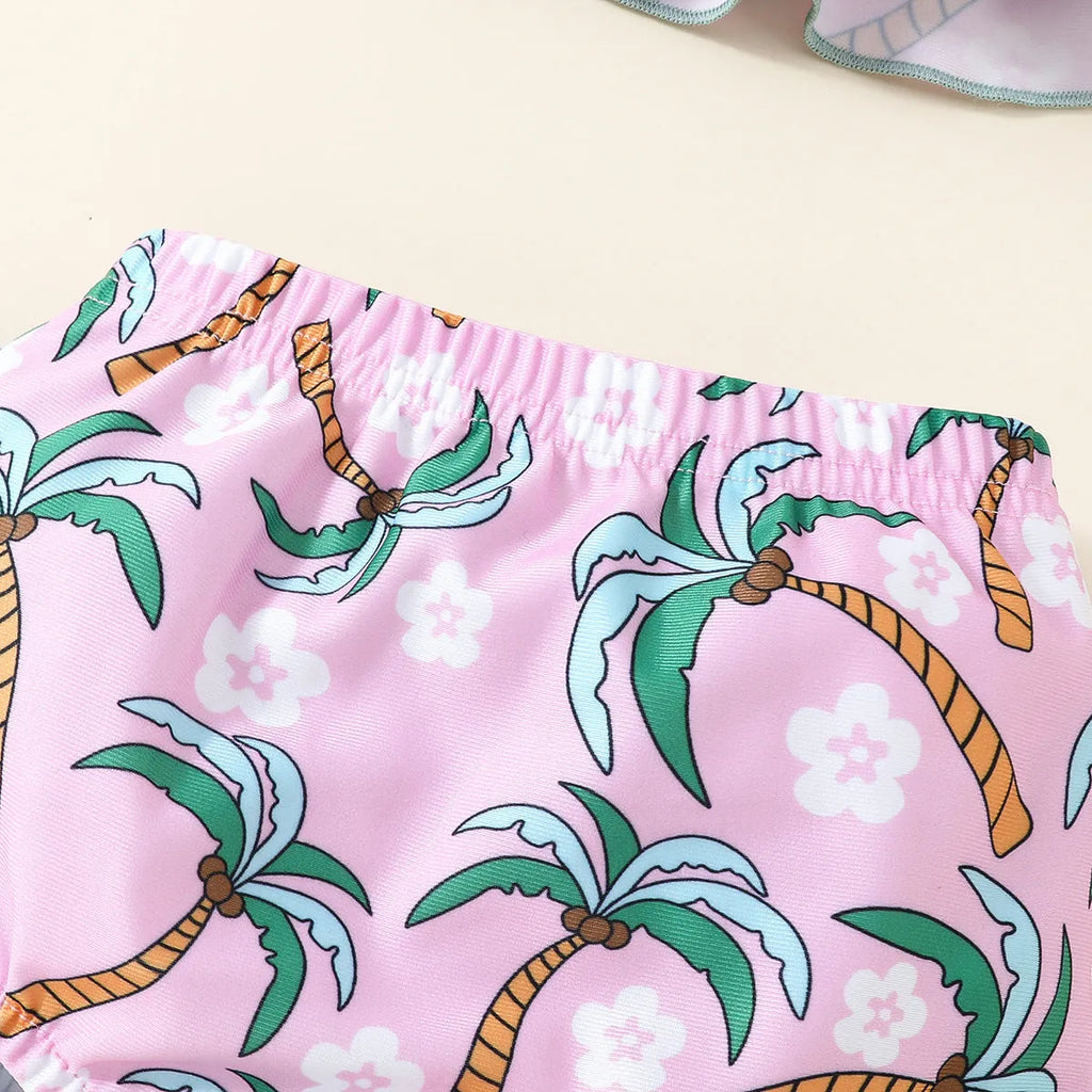 White children's swimsuit set consisting of top and shorts for beach and pool use