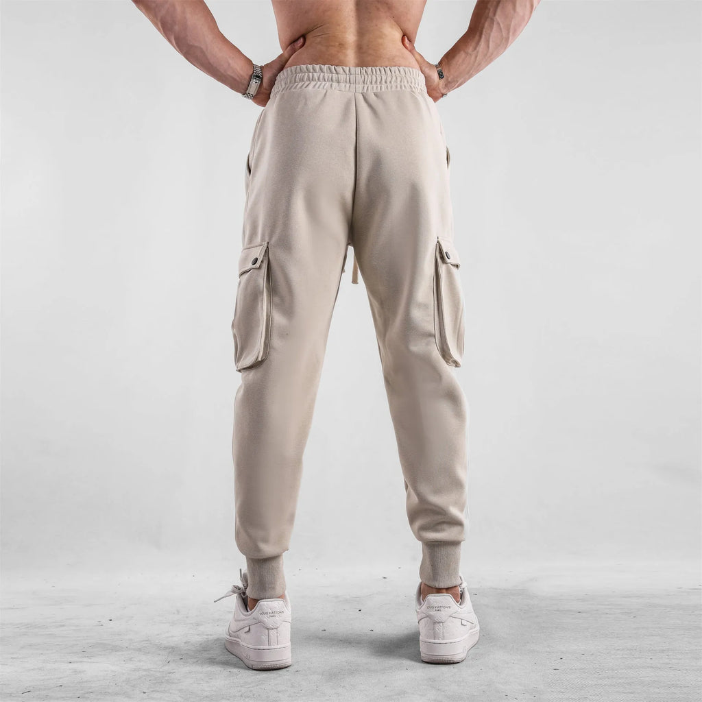 Men's loose fit cotton ankle-tied sports trousers with multiple pockets in six colour options