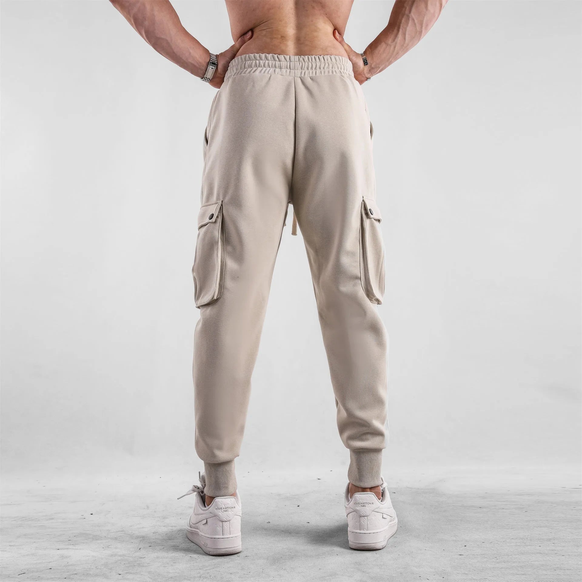 Men's loose fit cotton ankle-tied sports trousers with multiple pockets in six colour options
