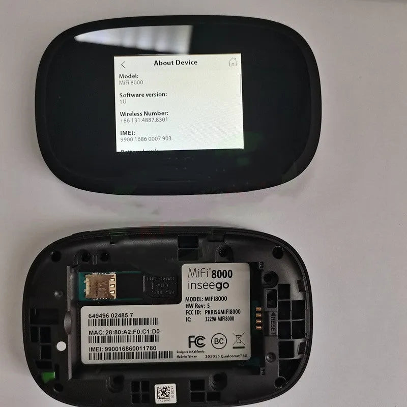 Black MIFI8000 portable 4G wireless router with compact design for mobile internet.