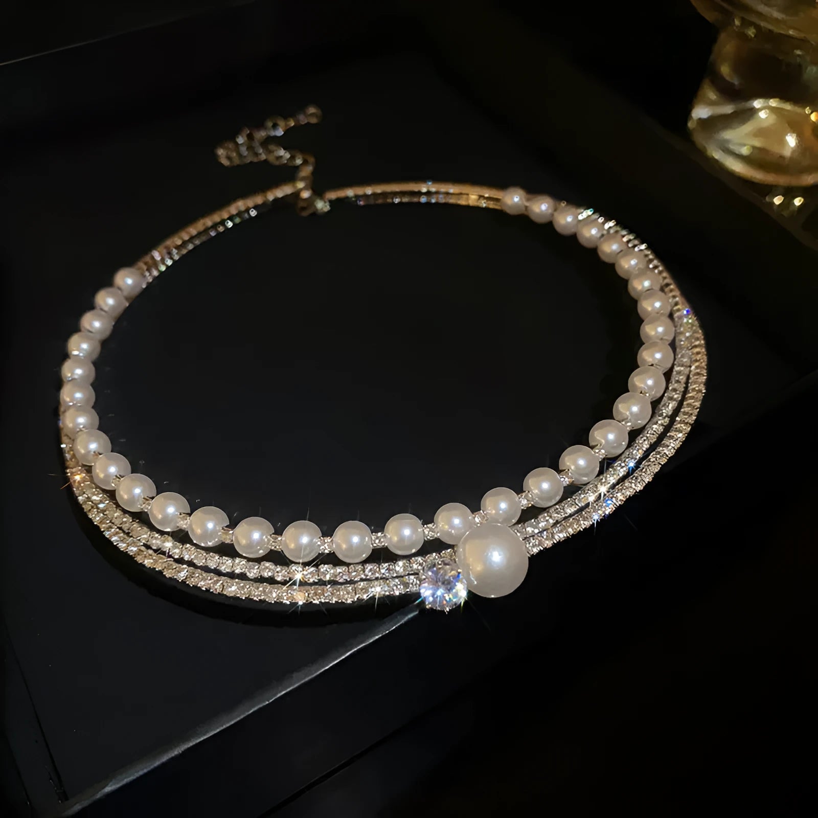 Women's silver geometric round curved alloy clavicle chain necklace highlighting the collarbone.