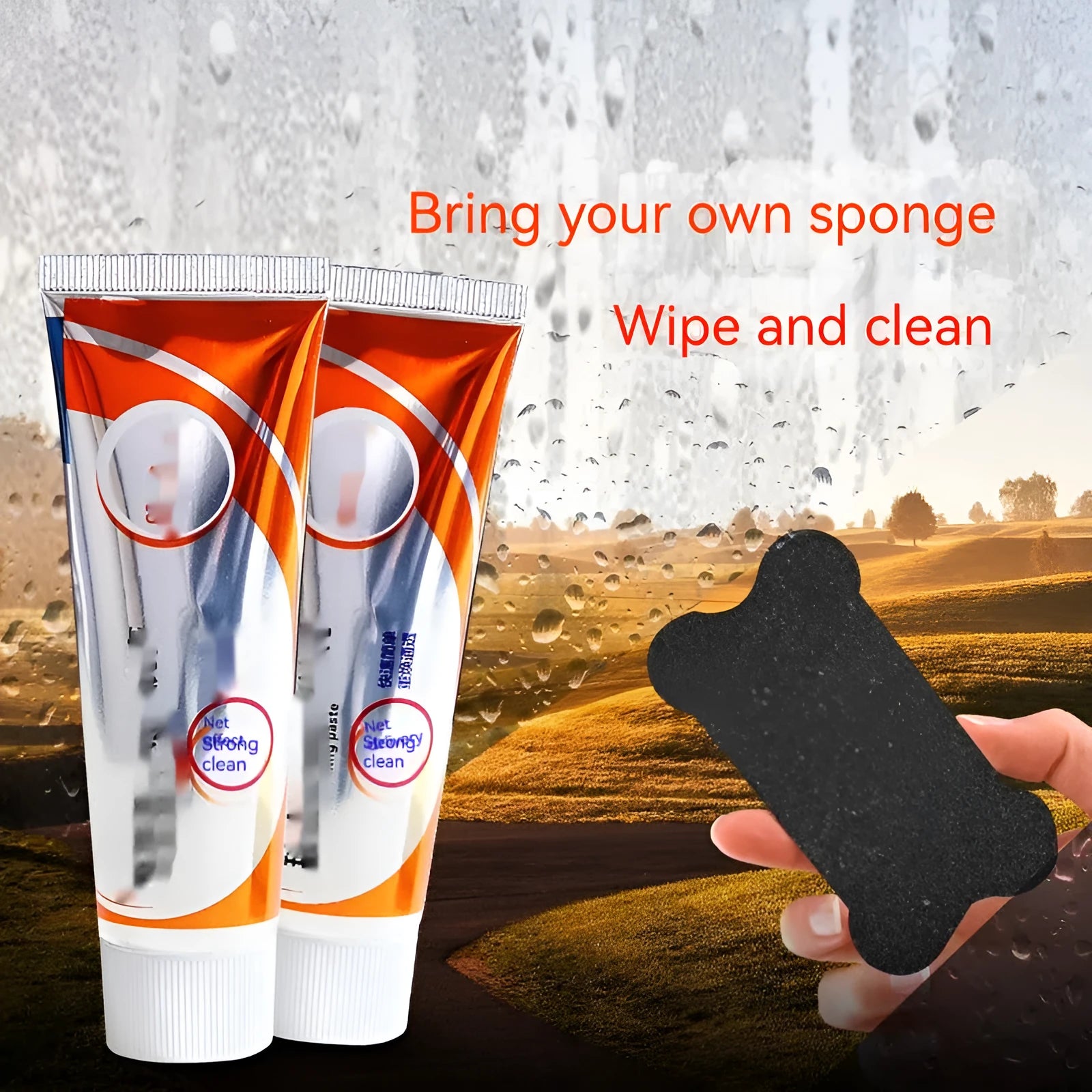 65ml white car windscreen cleaning paste tube with sponge mop applicator for removing oil stains from glass
