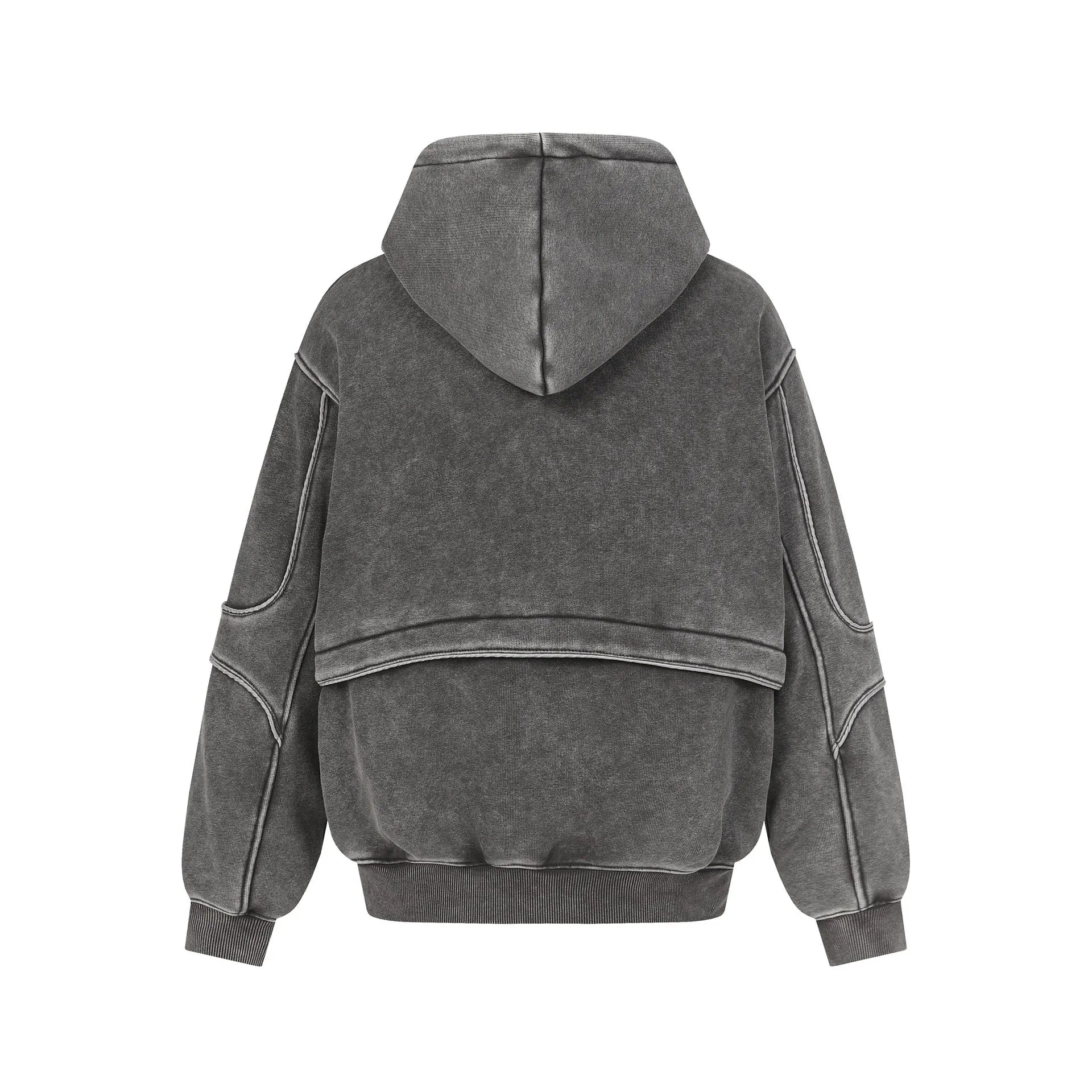 Men's and women's cotton fleece-lined loose fit pullover sweatshirt in dark grey, front view