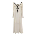 Off-shoulder long-sleeved knitted dress for women in white with high waist polyester fabric