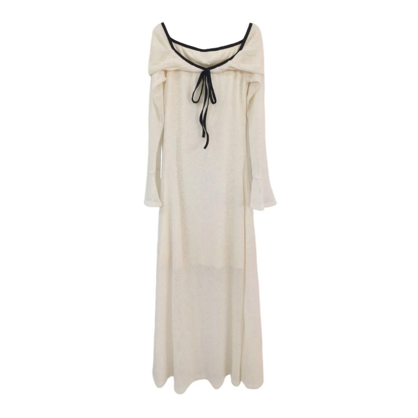 Off-shoulder long-sleeved knitted dress for women in white with high waist polyester fabric