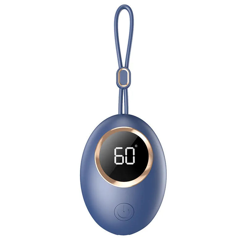 USB digital display hand warmer power bank in multiple colour options showing aluminium heat dissipation