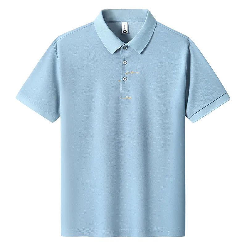 Men's casual cotton short sleeve T-shirt in a loose fit, featuring a letter pattern, shown in one of six available colours.