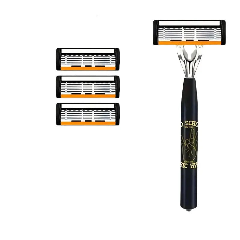 Black finger type handle manual shaver replacement blade holder with six-layer blade stack