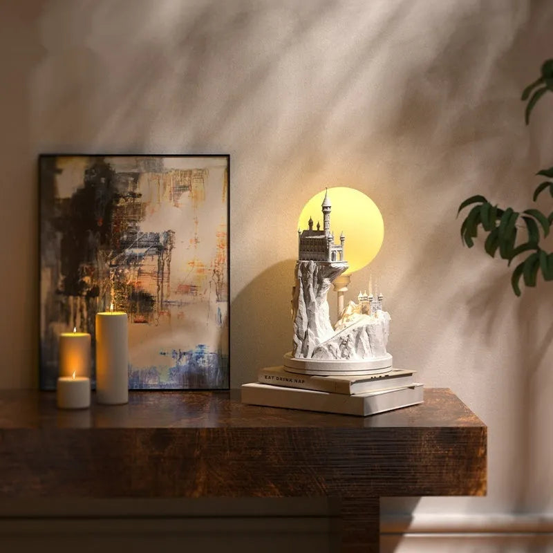 White composite gypsum table lamp with regular style design for bedroom night light use