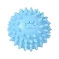 Blue TPR dog chewing ball with footprint design and bulging sides for tooth cleaning.
