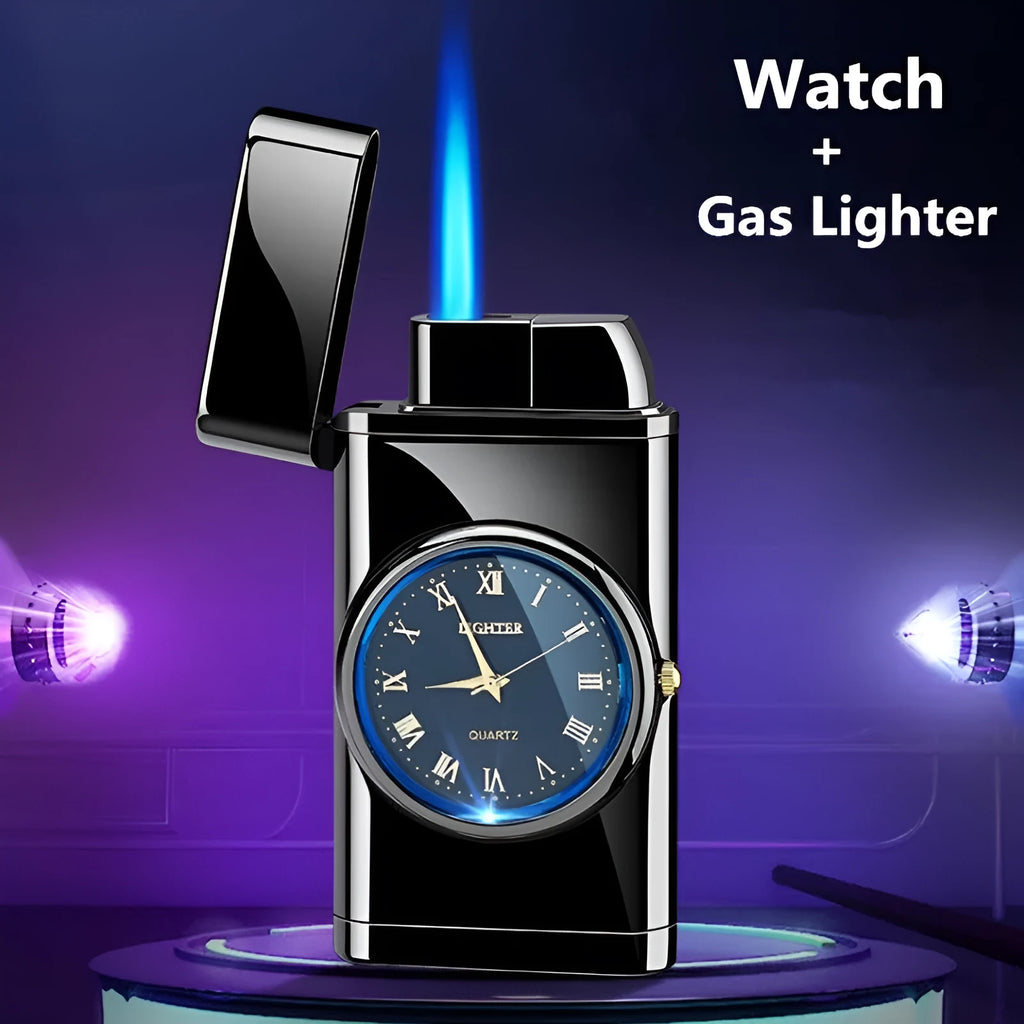 Electronic watch cigarette lighter with LED lamp in brushed metal finishes