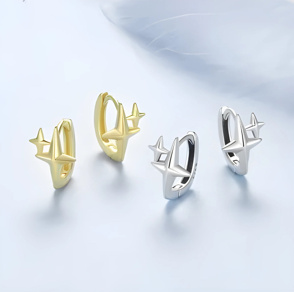 Sterling silver minimalist star ear clips with oxidation treatment and clip-on mechanism