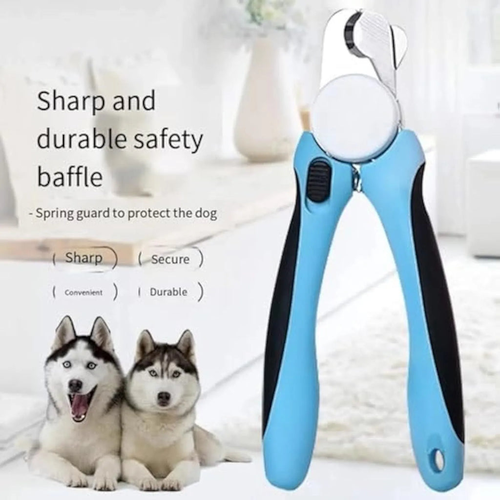 Blue heavy-duty dog nail clippers with a safety guard for large breed dogs.