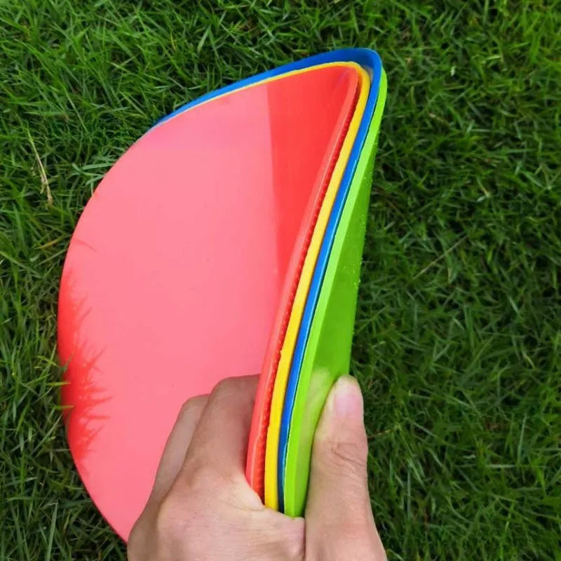 Soft yellow TPE football training landmark pad, a flat 23cm disc for field marking.