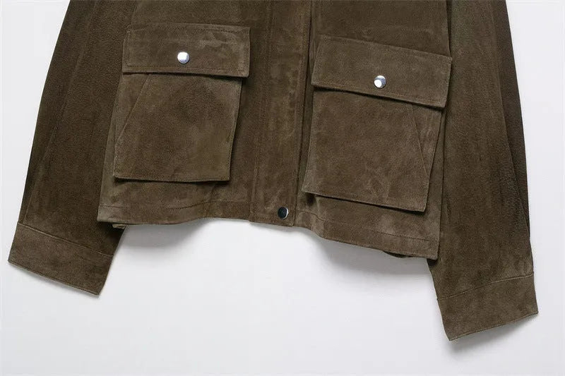 Women's medium thickness PU jacket coat in Japanese Korean casual style shown in picture colour