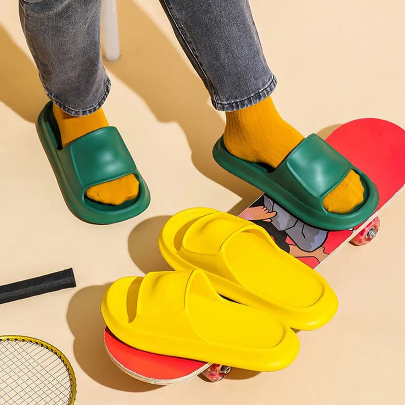 Soft thick sole EVA unisex slippers in multiple colours on a white background