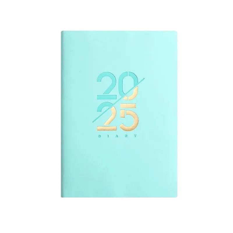 Soft leather A5 daily planner with 150 sheets open on desk showing Dorian paper and binding