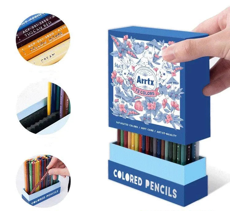 Boxed set of soft core colouring pencils in 72 or 126 colours with basswood casings for art students