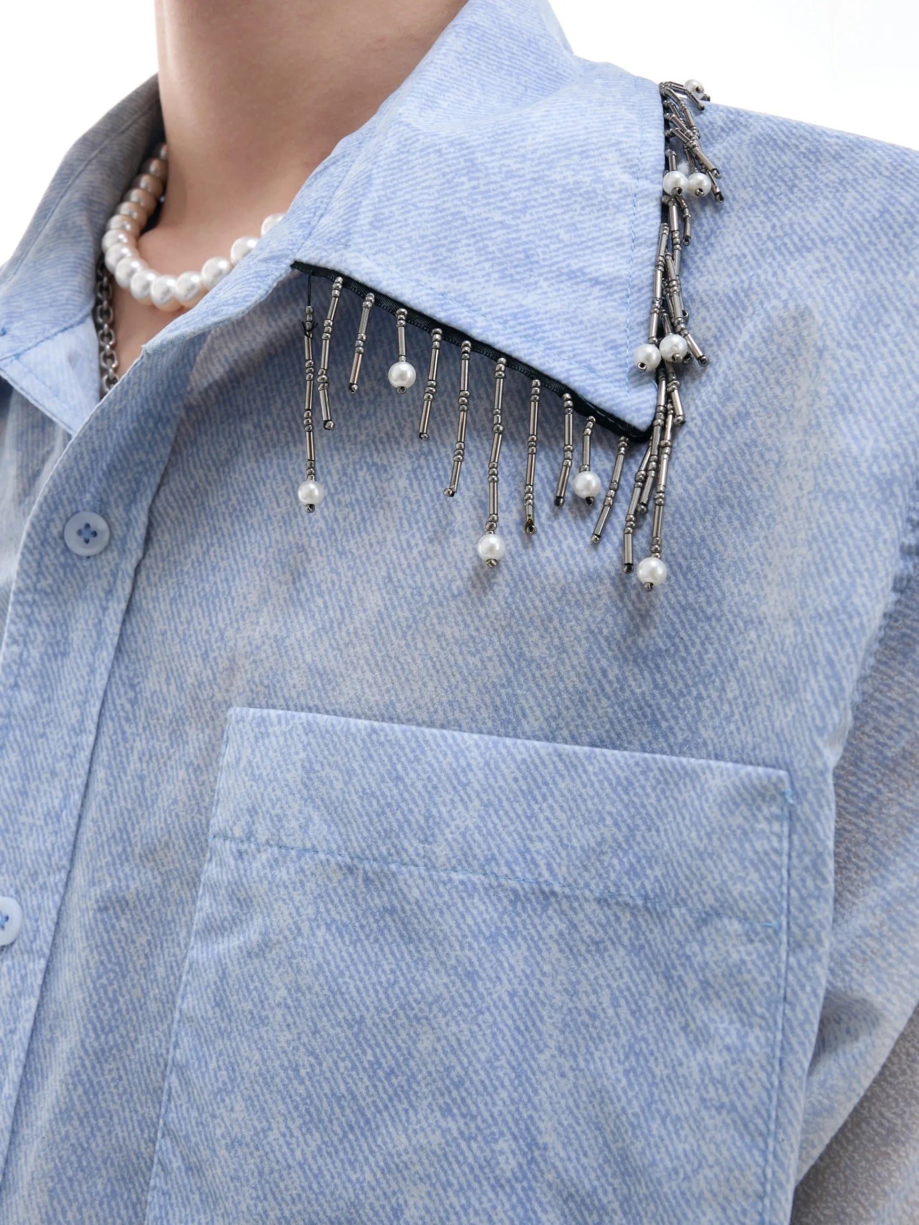 Blue gradient casual short sleeve shirt with half sleeves and loose fit