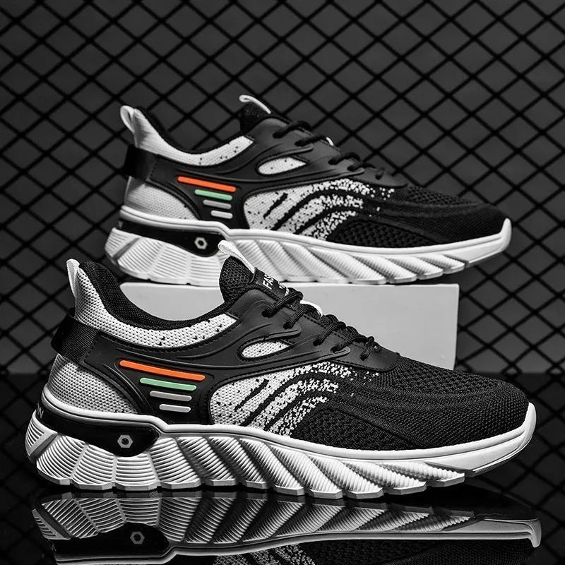 Men's white blue platform casual running shoes with mesh upper and cross shoulder straps