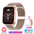 Smart colour screen health detection watch with black mesh strap showing heart rate and blood oxygen data.