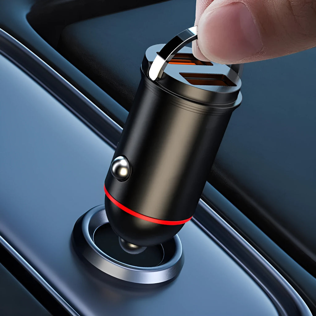 Black zinc alloy 200W car charger with USB port and charging cable for vehicle use