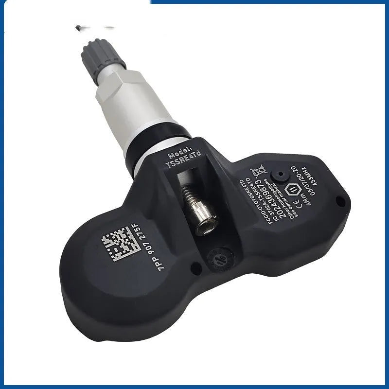 Black Audi tyre pressure monitor sensor for TPMS replacement with wireless transmission
