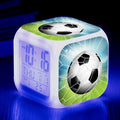 Football pattern mute alarm clock with cartoon design in square plastic case