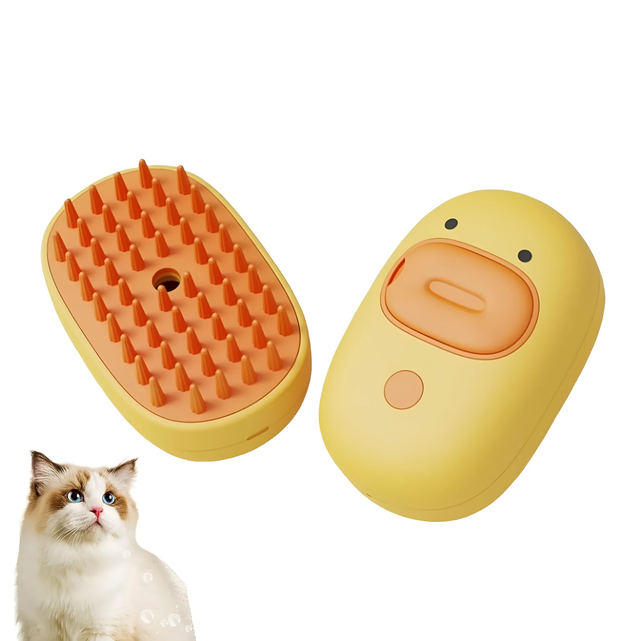 White rechargeable steam pet brush with water tank and silicone comb teeth for dogs and cats