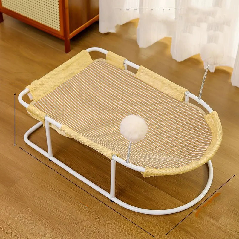 Large grey fabric kennel cage bed for a cat resting inside.