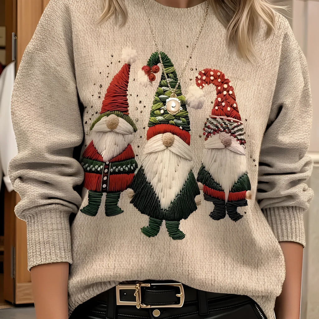 Christmas sweater with Santa Claus 3D pattern round neck pullover in polyester