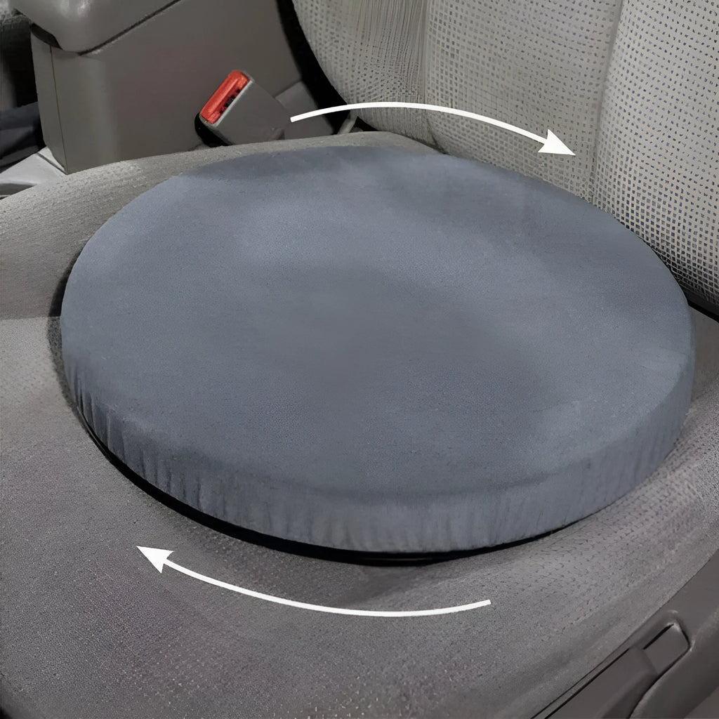 360-degree rotating car seat cushion with non-slip base and plush cover