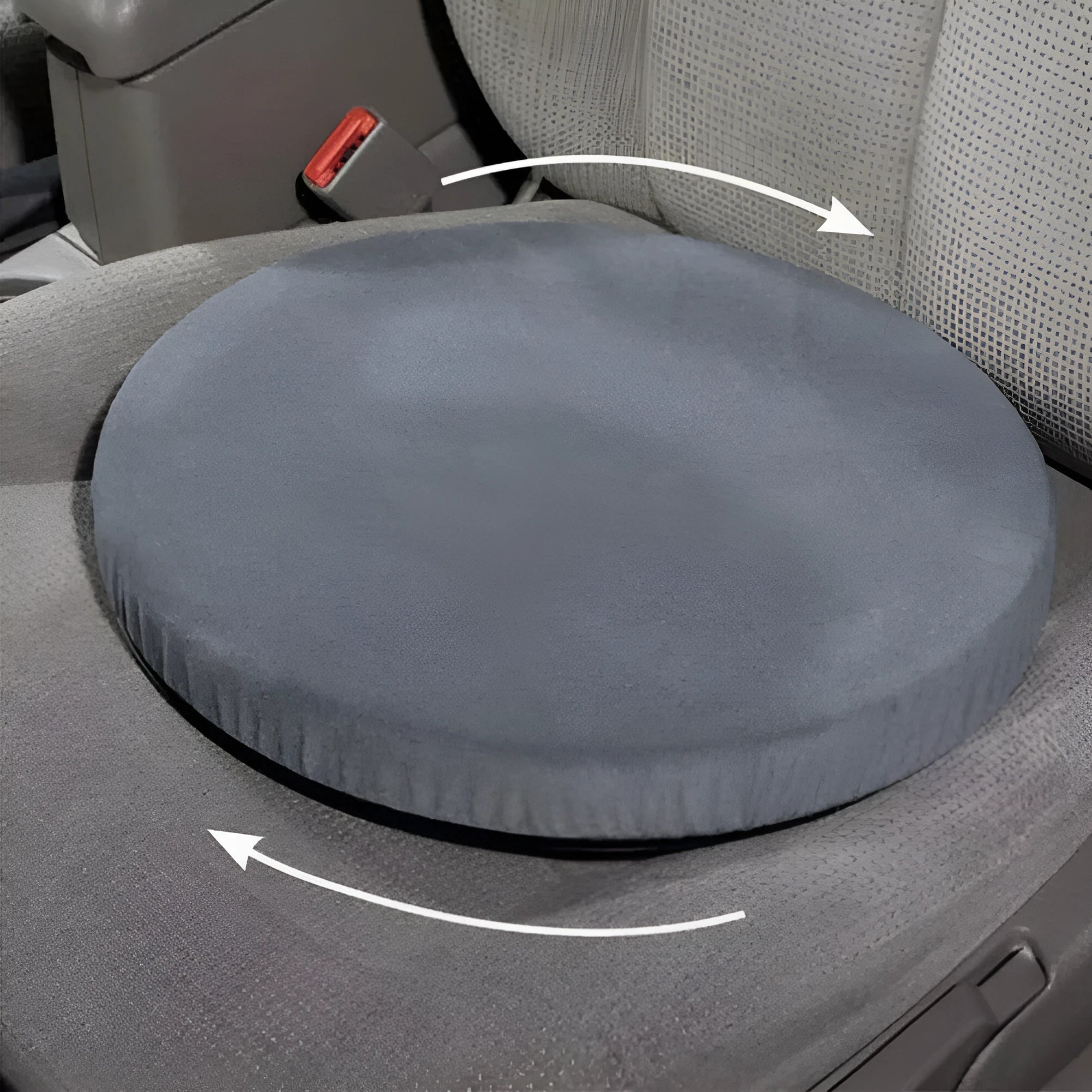 360-degree rotating car seat cushion with non-slip base and plush cover