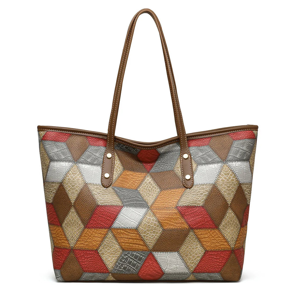 Women's PVC shoulder handbag with sandwich pockets in blue brown colour option