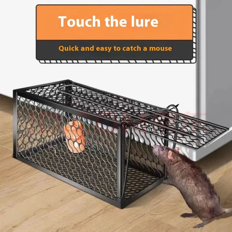 Automatic mouse cage trap with metal and plastic construction for indoor rodent control
