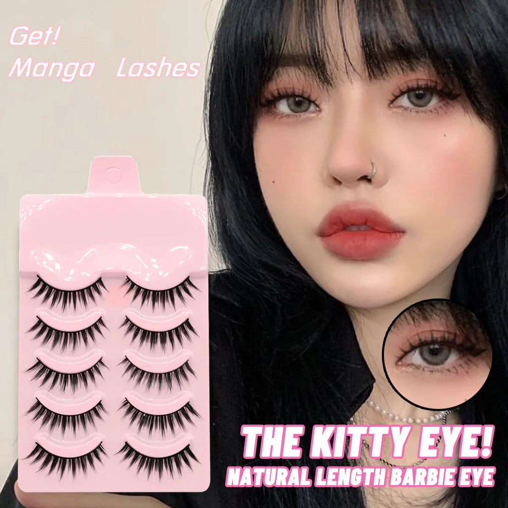 Set of 5 pairs natural wispy false eyelashes in three styles 007 008 009 for manga anime cosplay Korean makeup