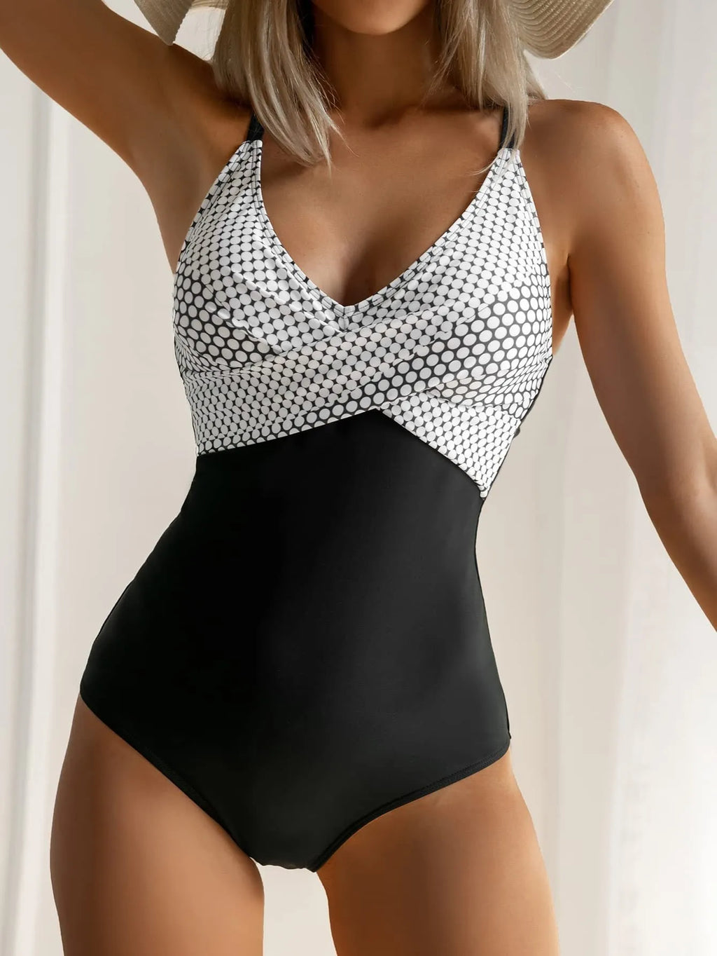 Women's printed one-piece swimsuit with lace-up back detail in leopard print pattern