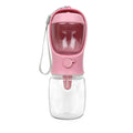 Blue plastic portable dog drinking cup with integrated food storage compartment for walks and travel